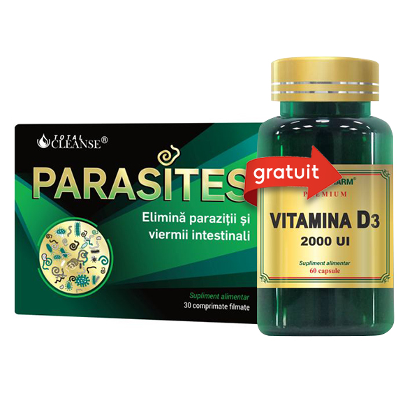 Pachet Parasites Total Cleanse - 30 tb + Vitamina D3 2000 UI - 30 cps (gratis) Cosmo Pharm